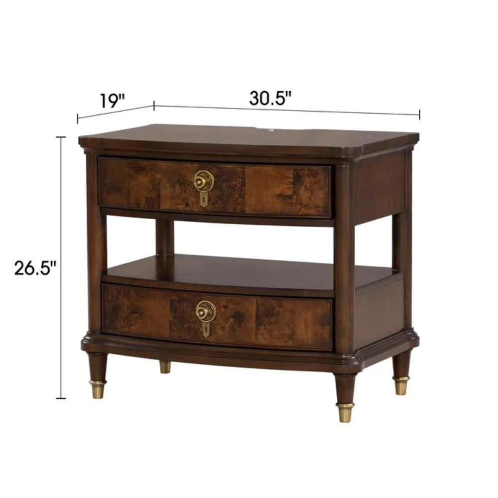 Traditional Style Nightstand with Power Outlet - Dark Cherry