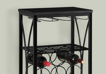 Black Metal Wine Rack with 15-Bottle Storage - Black