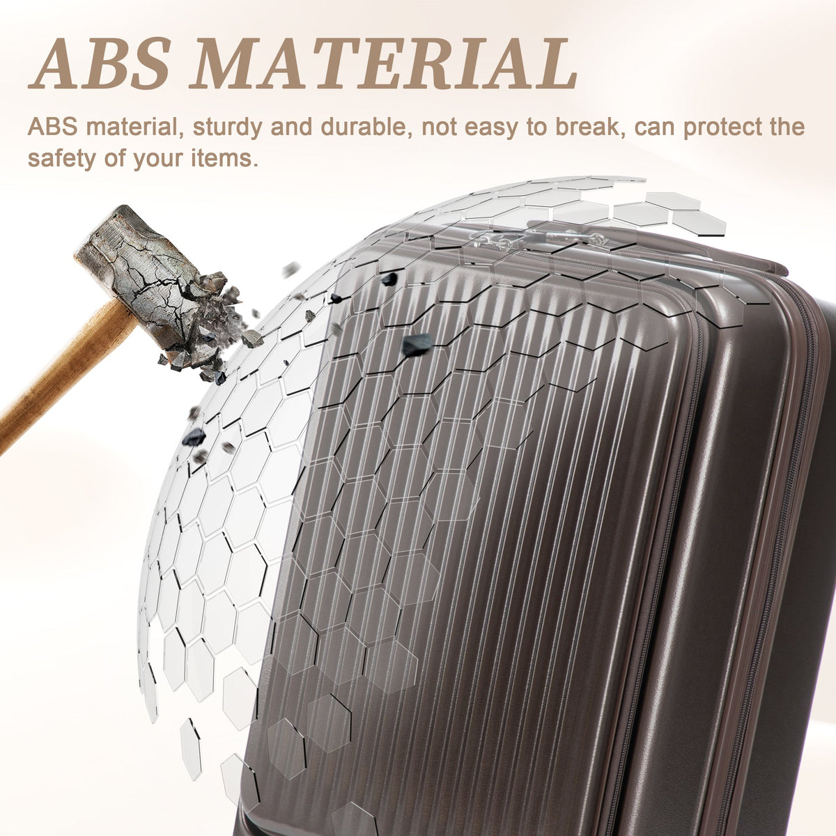ABS Spinner Wheel Luggage Set with Cosmetic Case - Brown