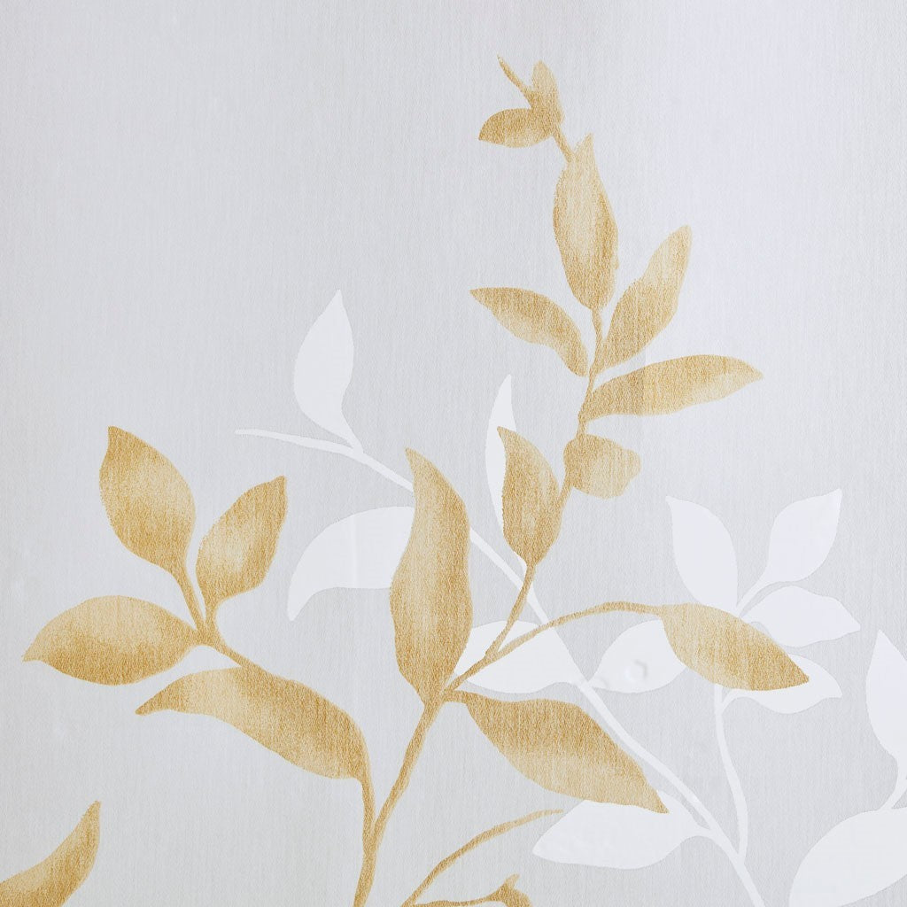 Burnout Printed Curtain Panel with Botanical Burnout Print - Ivory Gold