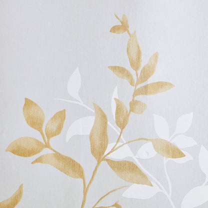 Burnout Printed Curtain Panel with Botanical Burnout Print - Ivory Gold