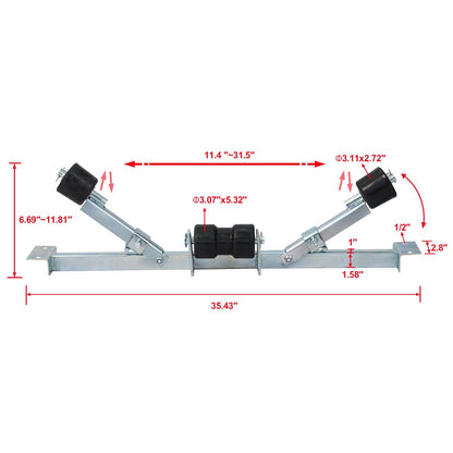 Heavy Duty Boat Trailer Support Bracket with Keel Rollers - Pearl Silver