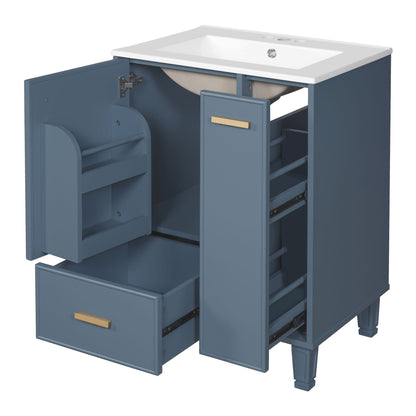 Bathroom Vanity with Ceramic Sink and Deep Storage - Multiple Colors