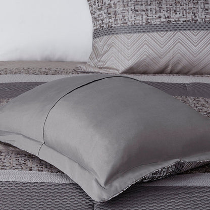 7 Piece Jacquard Comforter Set Grey/Taupe California King