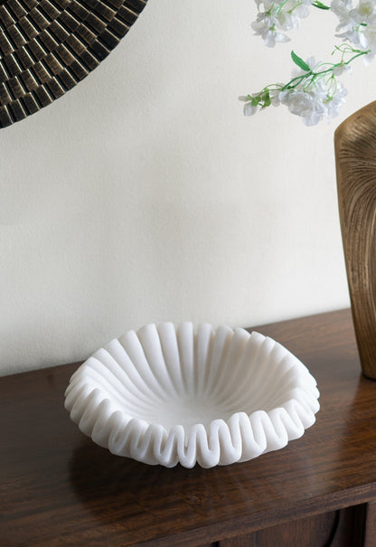 Wavy Sand and Resin Bowl with Textured White Finish - 9.6"