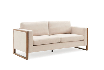 Modern 3-Seater Sofa with Solid Wood Legs - Beige or White