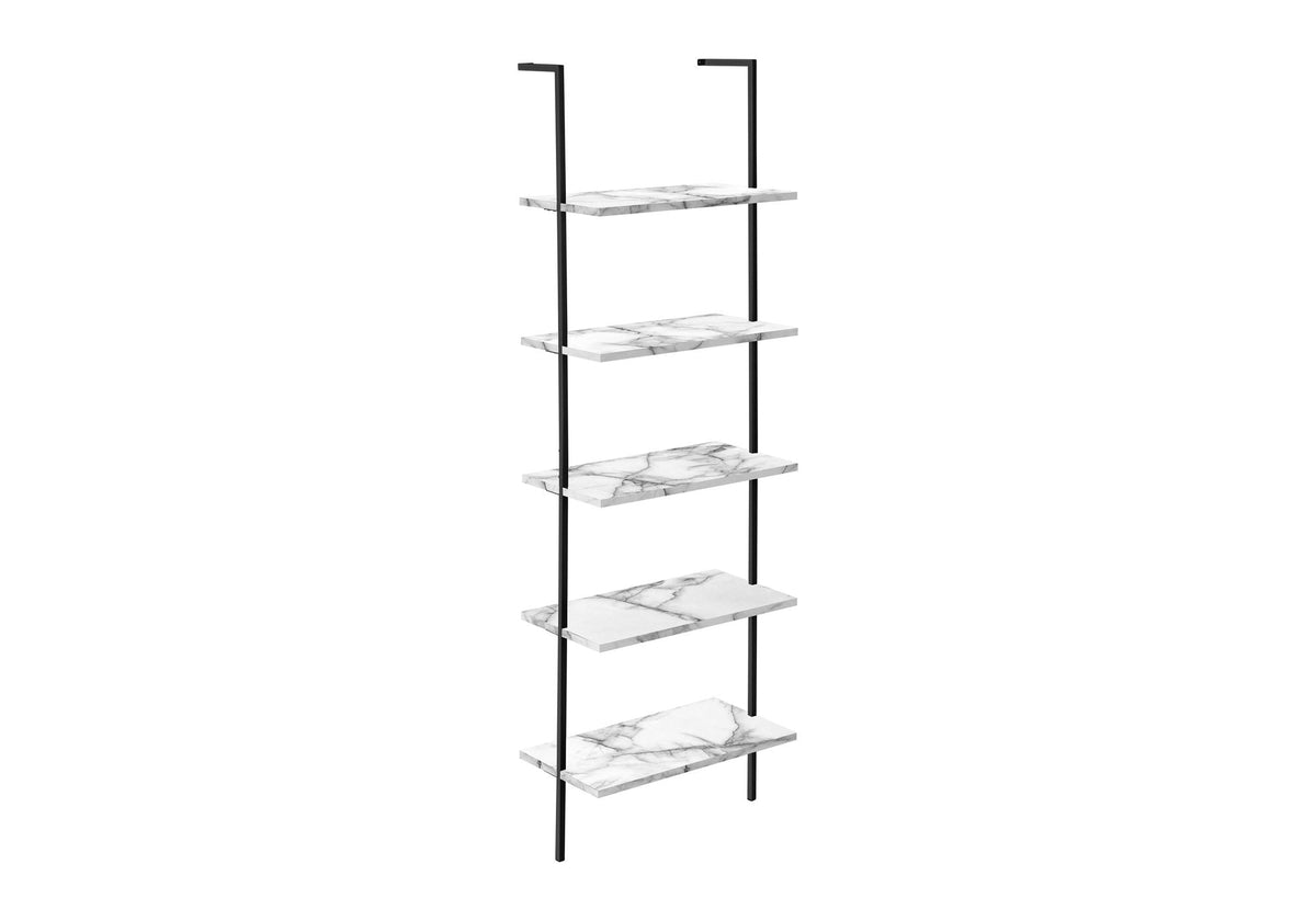 5-Tier Ladder Bookshelf with Marble Look Surface - White or Black