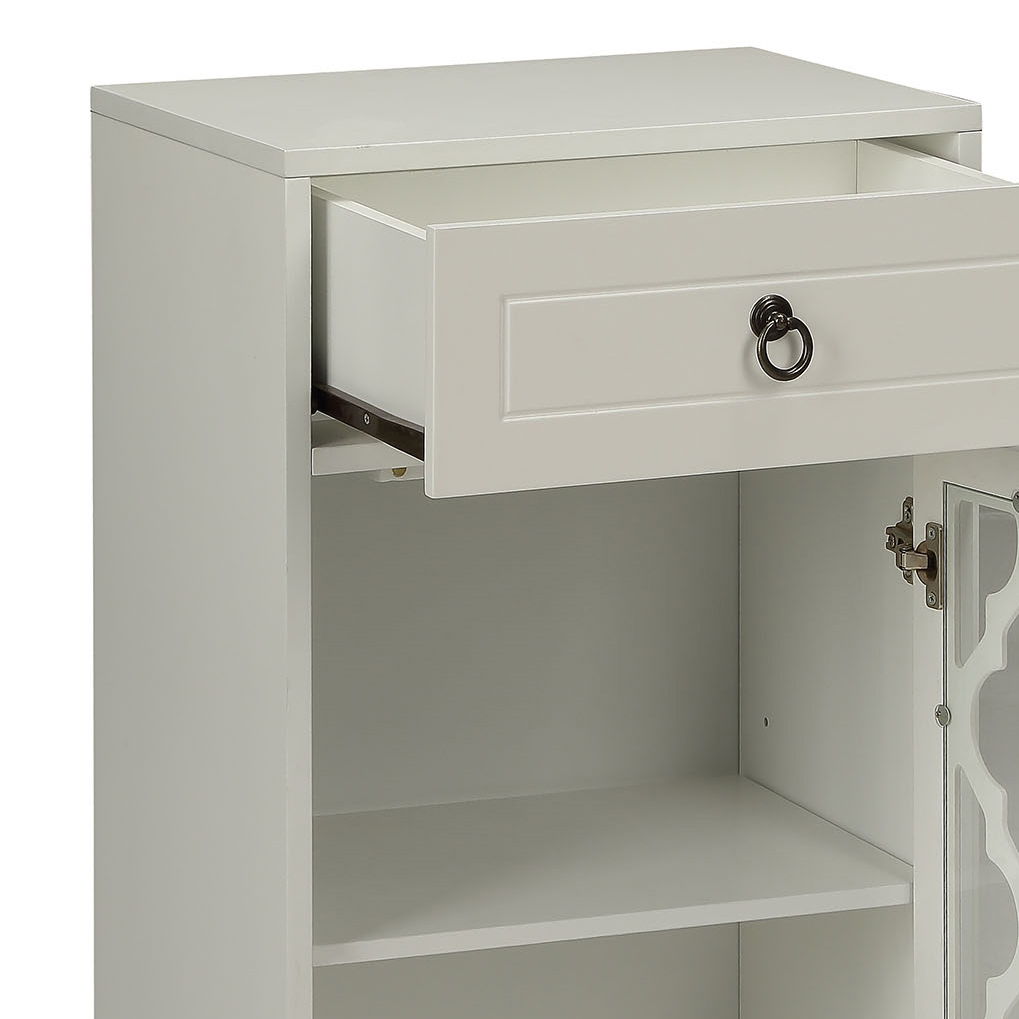 White Wood Accent Table with Glass Door - Ceara