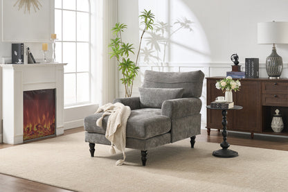 Modern Grey Upholstered Chaise Lounge Sofa Recliner with Solid Wood Frame - Grey