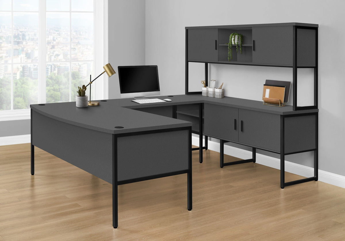 Contemporary Computer Desk with Cable Management - Dark Gray or White
