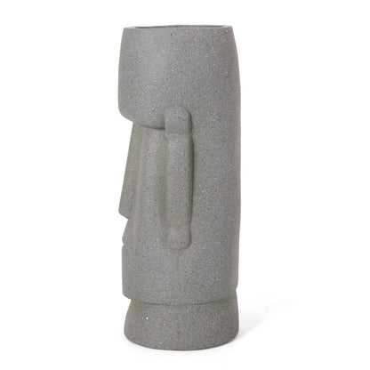 Stone Gray Flower Planter with Textured Cast Stone Finish - Tall