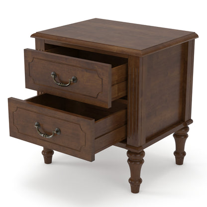 Farmhouse Nightstand with 2 Drawer, Solid Wood Bedside Table - Walnut