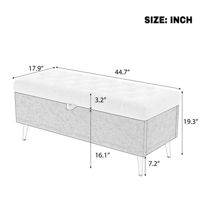 Modern Tufted Storage Ottoman Bench with Metal Legs - Bouclé Fabric