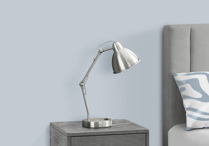 Modern Nickel Table Lamp with USB Port - Silver