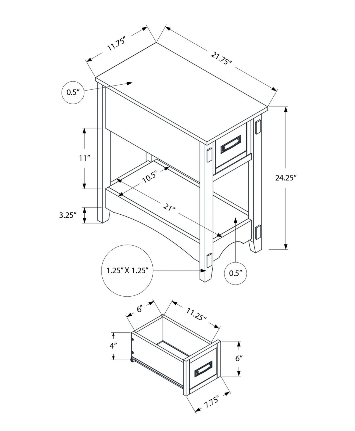 Walnut Accent End Table with Storage Drawer - 2 Tier