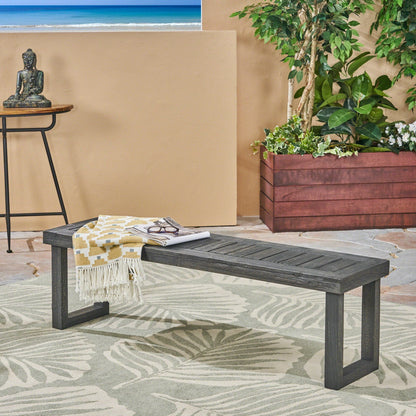 Outdoor Bench with Slat Panel Top and Base - Dark Gray