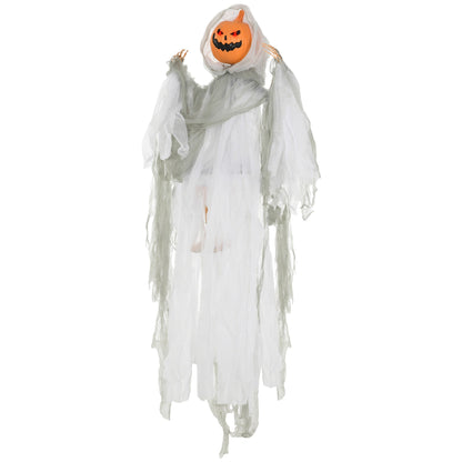 Outdoor Halloween Hanging Pumpkin Ghost with Light-Up Eyes and Sound - Orange