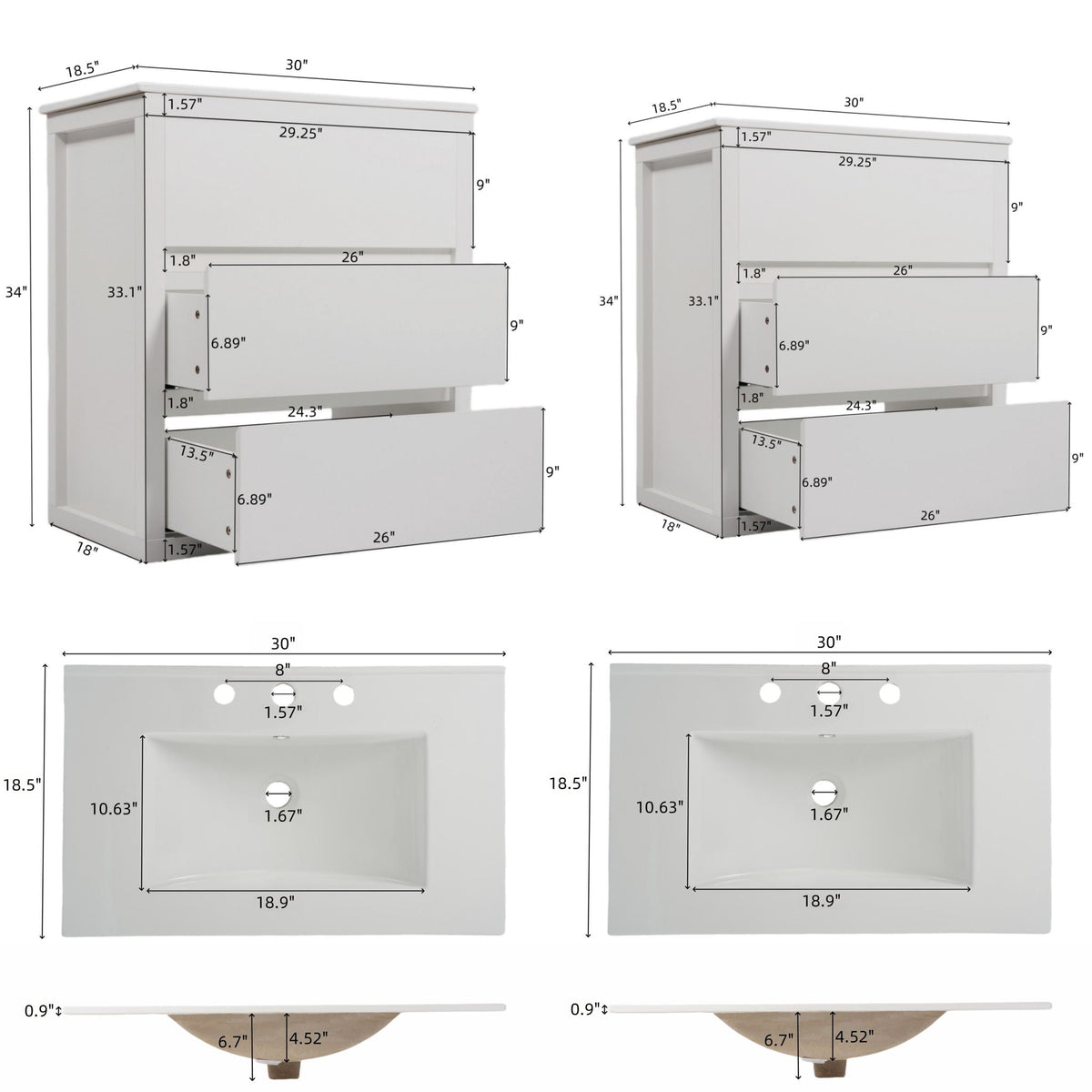 Double Sinks Bathroom Vanity Set with Ceramic Basins - Wood