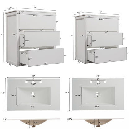Double Sinks Bathroom Vanity Set with Ceramic Basins - Wood