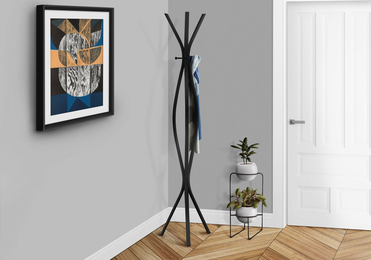 Black Metal Freestanding Coat Rack with 3 Hooks - Entryway
