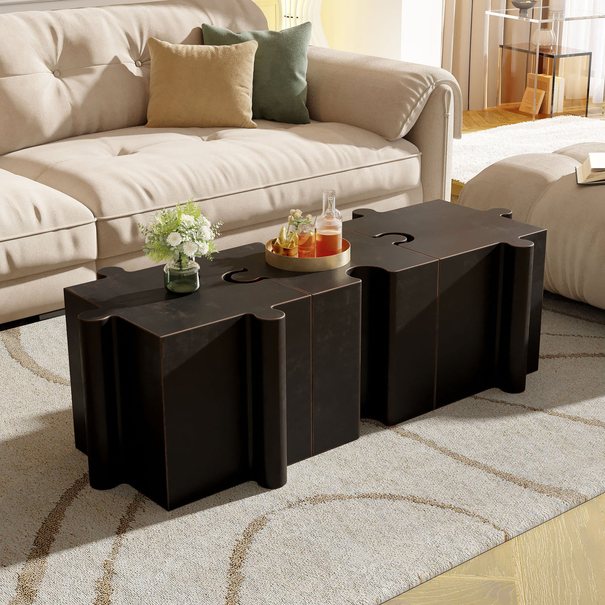 3-Piece Artistic Puzzle Coffee Table Set
