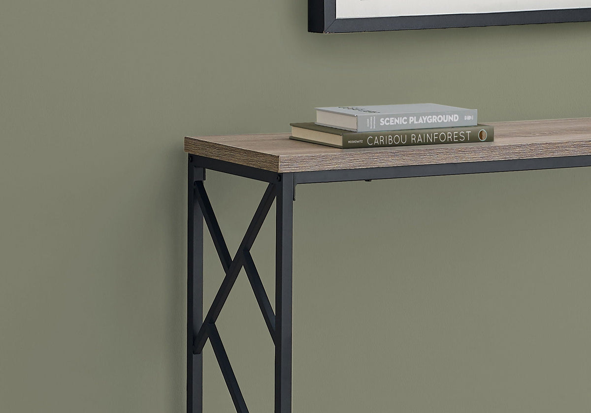 Modern Wood Look Console Table with Metal Frame - Dark Brown, Light Brown, or Dark Gray