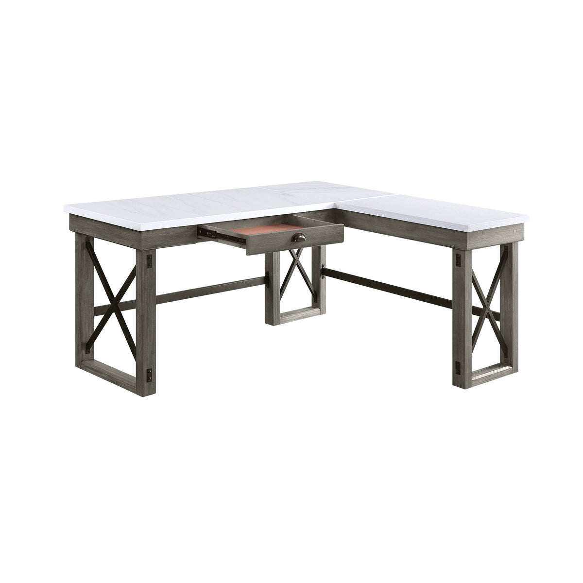 Marble Top Corner Desk with Lift Top Storage - White