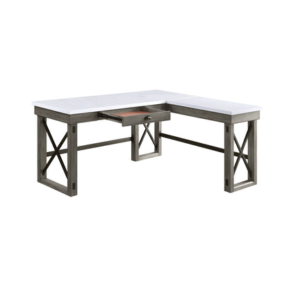 Marble Top Corner Desk with Lift Top Storage - White