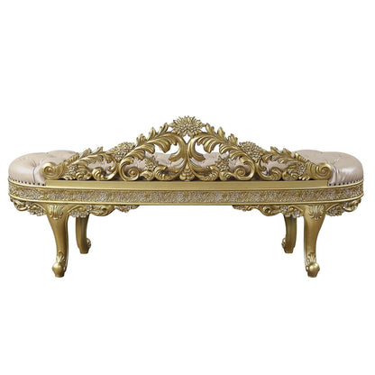 Cabriole Synthetic Leather Bench with Foam Padding - Gold