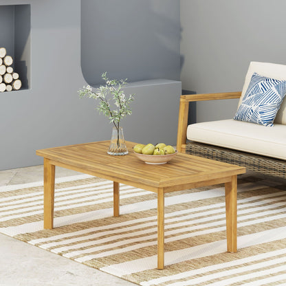 Outdoor Rectangular Coffee Table with Slat Design – Light Brown