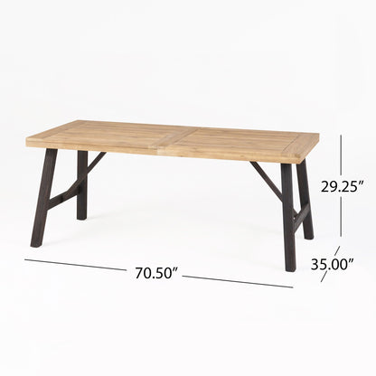 Outdoor Weather Resistant Dining Table with Slat Panel Design - Light Brown