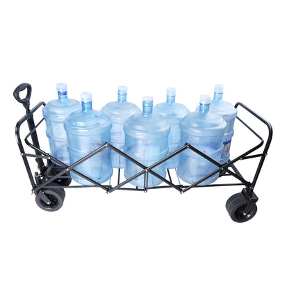 Large Capacity Folding Outdoor Wagon Cart with Extender - Black & Orange