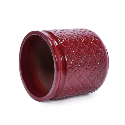 Bean Paste Red Ceramic Flowerpot Set with Diamond Pattern - 3 Pieces