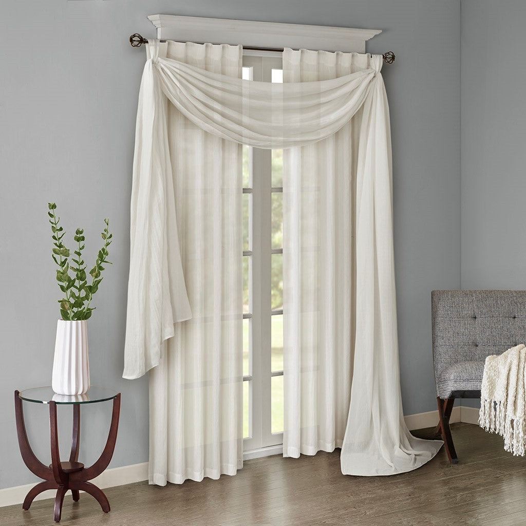 Solid Crushed Sheer Window Scarf with Crushed Detailing - White