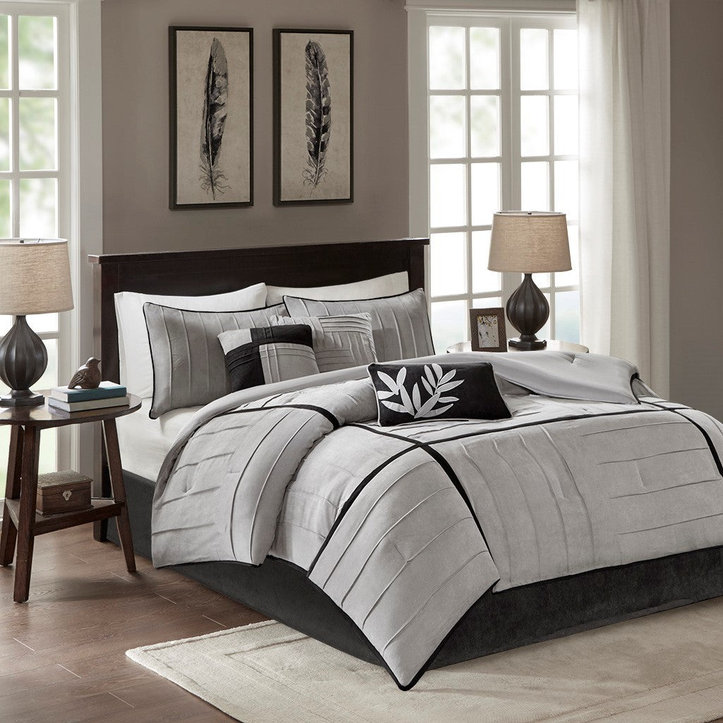 7 Piece Faux Suede Comforter Set Grey Cal King
