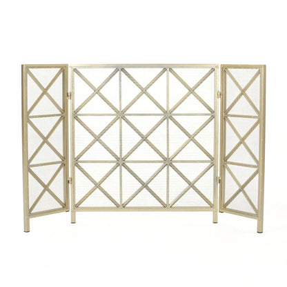 Margaret 3-Panel Iron Fireplace Screen with Adjustable Coverage - Gold