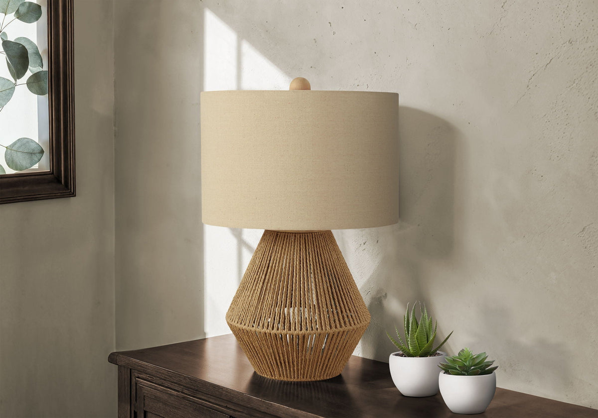 Transitional Rope Table Lamp with Beige Linen Shade - 3-Way Switch