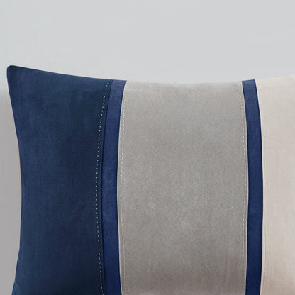 Blue Faux Suede Queen Comforter Set with Decorative Pillows - 7 Piece