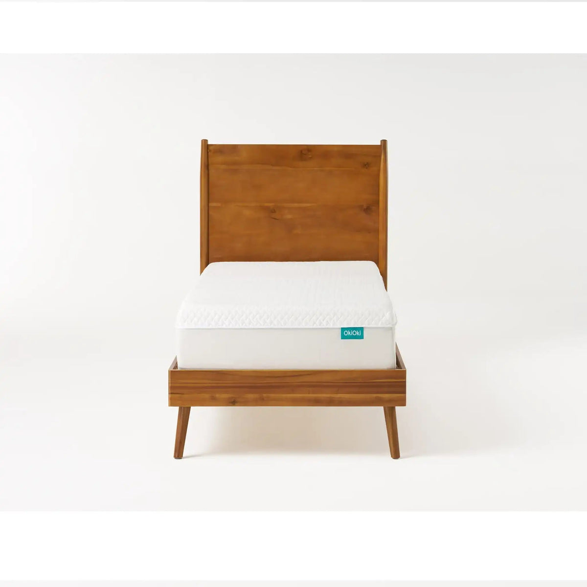 Mid-Century Solid Acacia Platform Bed with Metal Reinforcement - Light Brown