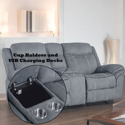 Two-Tone Reclining Loveseat with USB Console - Dark Gray or Dark Brown