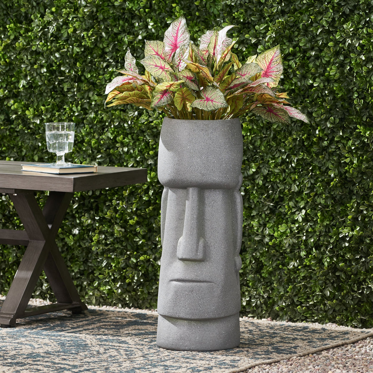 Stone Gray Flower Planter with Textured Cast Stone Finish - Tall