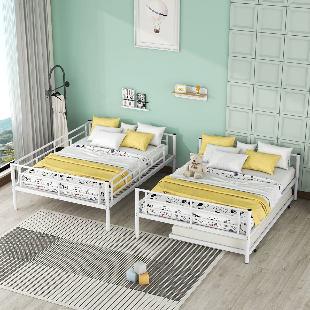 Steel Construction Bunk Bed with Convertible Design - Multiple Colors
