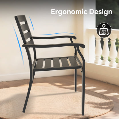 7 Pieces Outdoor Patio Dining Set with Stackable Metal Chairs - Black