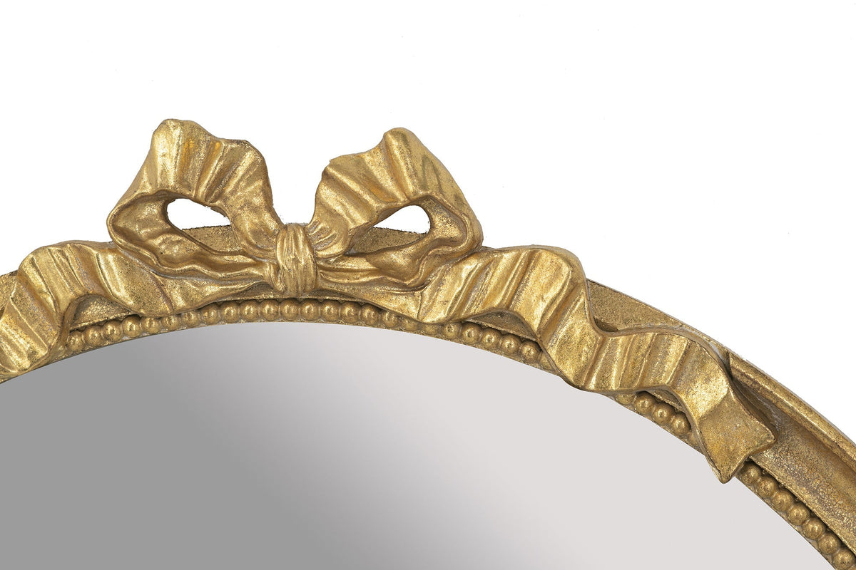 Round Decorative Wood Frame Wall Mirror with Scrollwork Crown - Gold