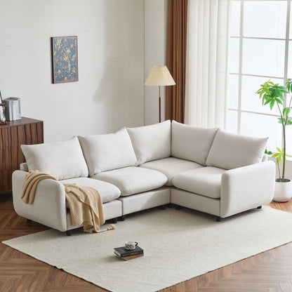 Modular Free Combination Sectional Sofa Couch with Solid Wood Frame - White