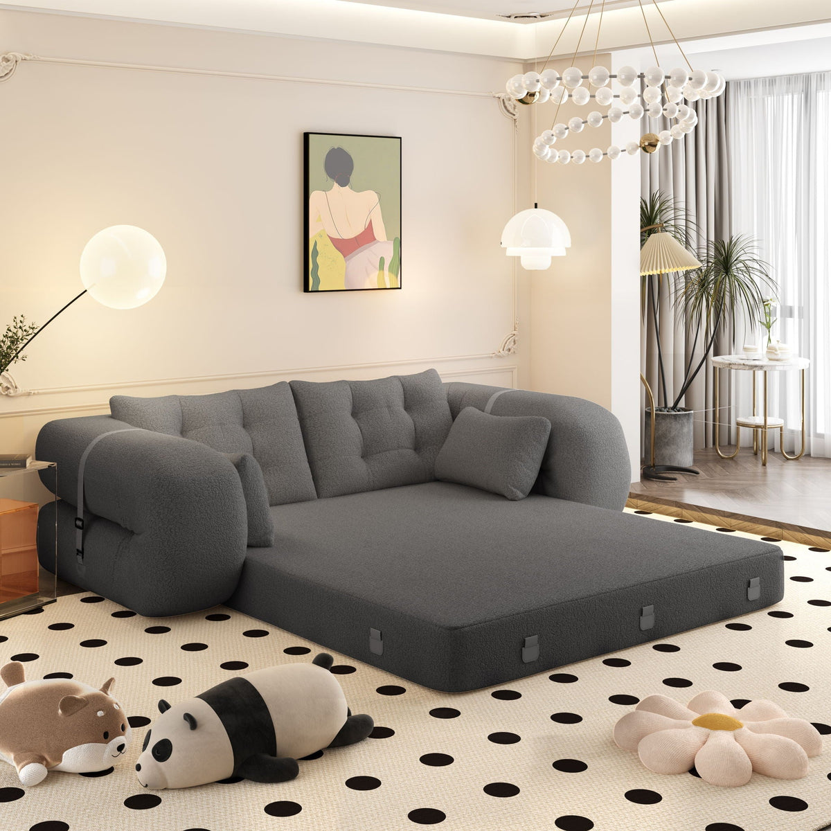 Multifunctional 3-in-1 Foldable Floor Sofa Bed with High-Density Foam - Fabric