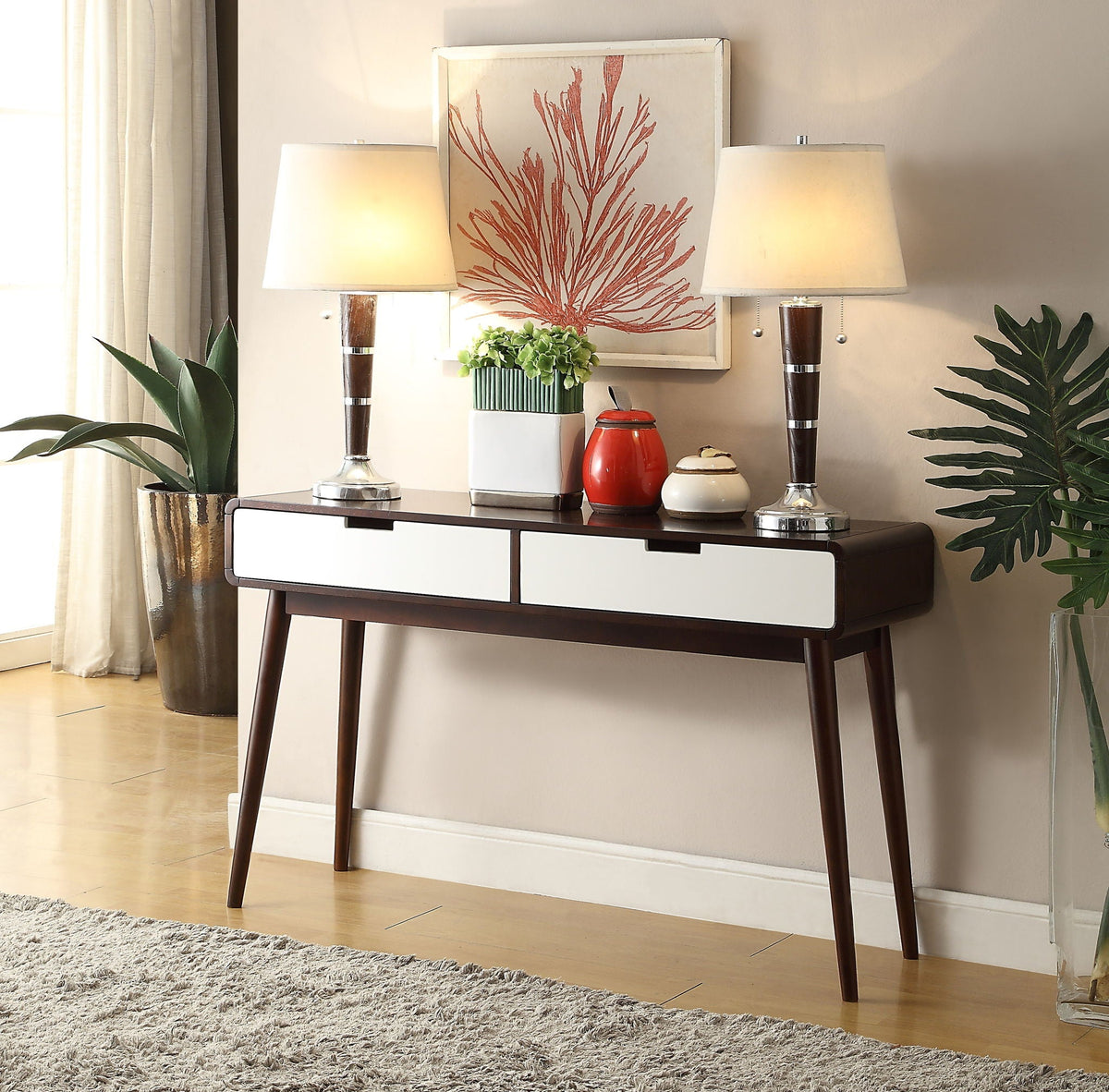 White Espresso Sofa Table with Storage Drawers - Christa