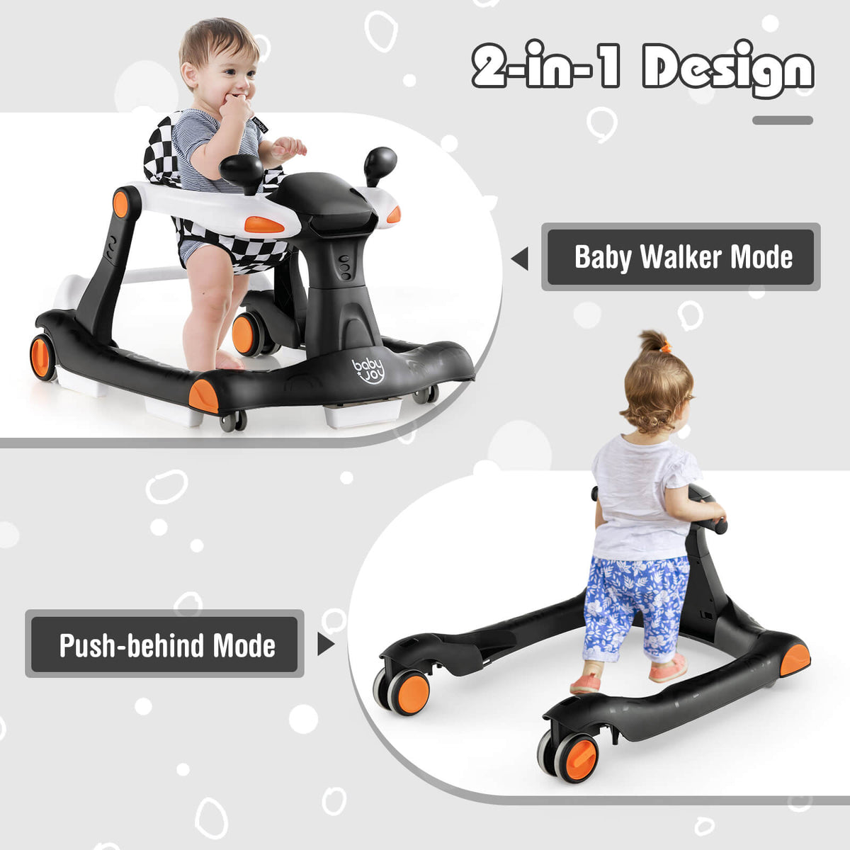 2-in-1 Foldable Activity Push Walker with Adjustable Height-Black