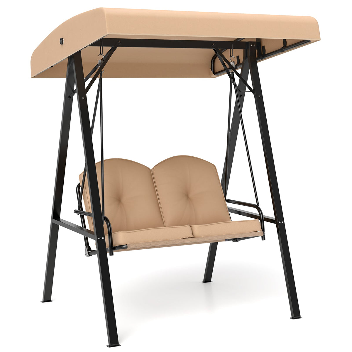 2-Person Outdoor Porch Swing with A-Shaped Metal Stand and Adjustable Canopy