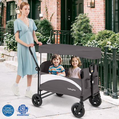 2-Seat Stroller Wagon with Adjustable Canopy and Handles